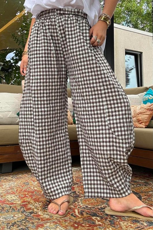 Nonni Gingham 7/8 Barrel Pant Chocolate